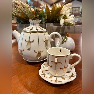 PartyLite Gold and Cream Tea Set 4pc